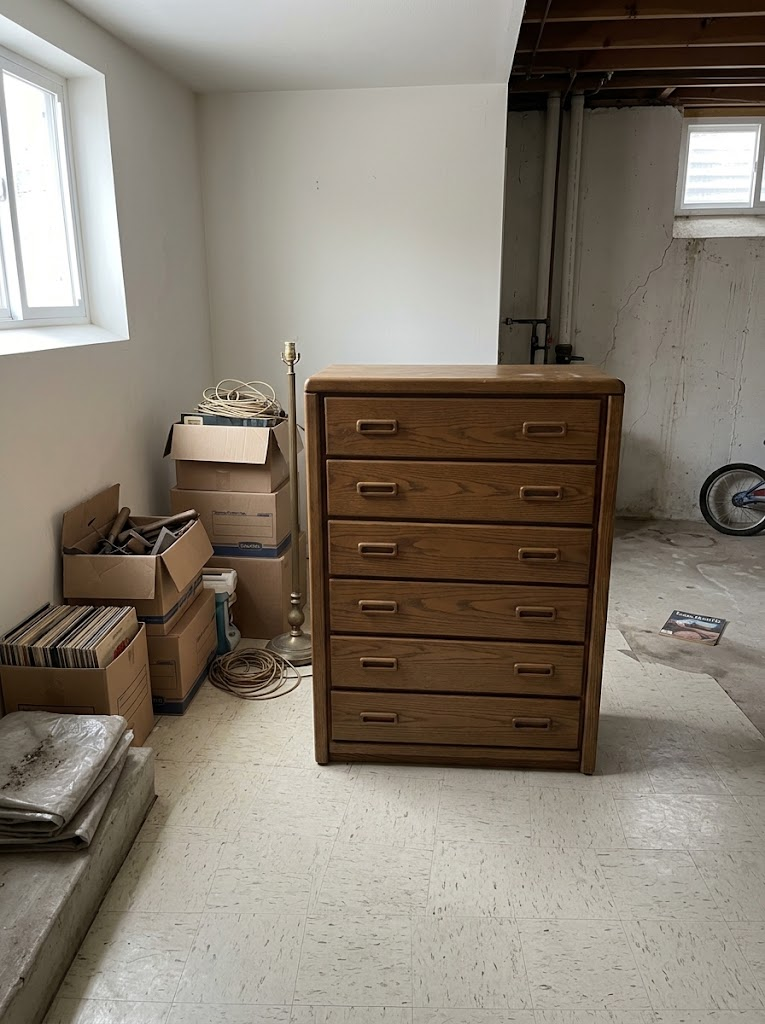 Dresser in the basement, all six drawers shut